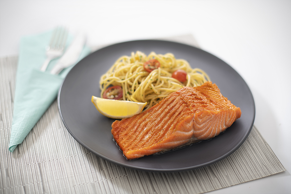 Pan-Fried Salmon Fillet With Sauteed Pasta