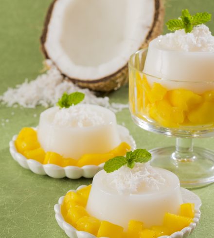 Coconut Pudding with Mango Sauce