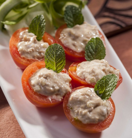 Dressed Tuna Flakes in Tomato Cups